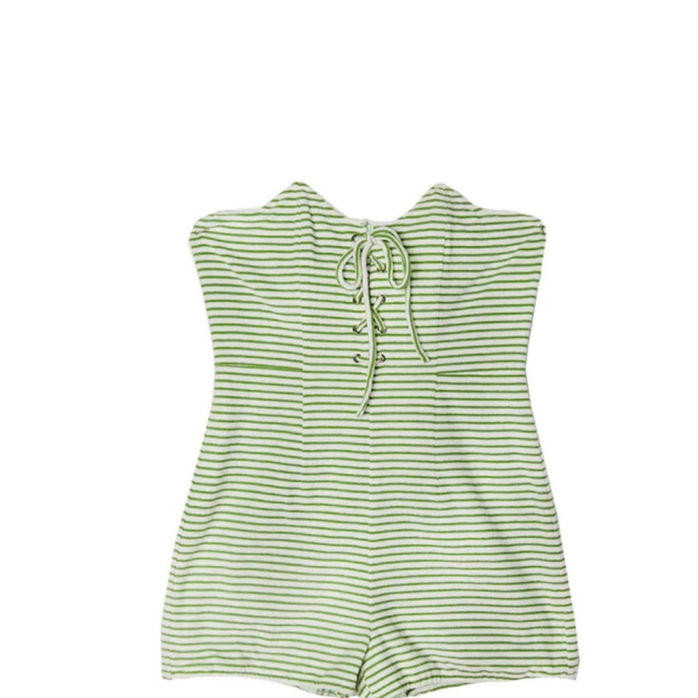 Buru Green Striped terrycloth Romper